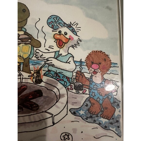 Suzy’s Zoo Friends Around The Campfire Making S’mores 1998 Print Artist Signed - Picture 7 of 8